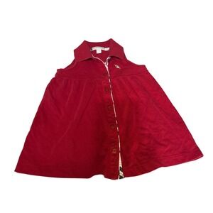 Burberry Baby Girls Red Button-Front Sleeveless Dress Size 18M Pure Cotton